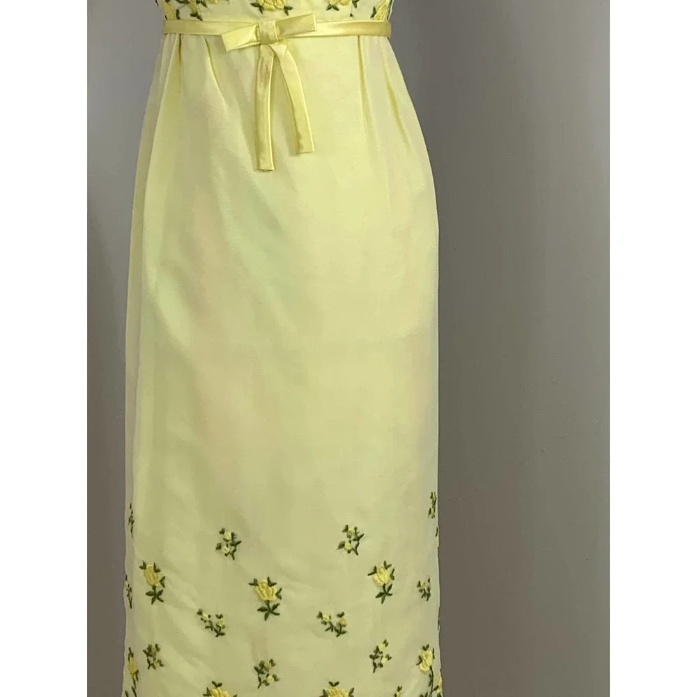 Vintage 50s 60s Bridgerton Jane Austen Regency Midcentury Maxi Yellow Dress ~XS - Picture 5 of 14